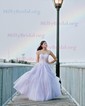 Ball Gown Strapless Tulle Prom Dresses With Appliques