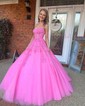 Ball Gown Strapless Tulle Prom Dresses With Appliques