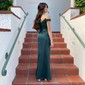 Sheath/Column Off-the-shoulder Satin Prom Dresses With Appliques