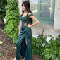 Sheath/Column Off-the-shoulder Satin Prom Dresses With Appliques