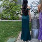Sheath/Column Off-the-shoulder Satin Prom Dresses With Appliques