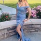 Sheath/Column Off-the-shoulder Satin Prom Dresses With Appliques
