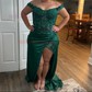 Sheath/Column Off-the-shoulder Satin Prom Dresses With Appliques