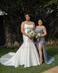 Sheath/Column Off-the-shoulder Satin Prom Dresses With Appliques