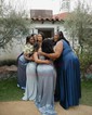 Sheath/Column Off-the-shoulder Satin Prom Dresses With Appliques