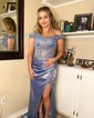 Sheath/Column Off-the-shoulder Satin Prom Dresses With Appliques