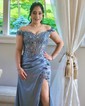 Sheath/Column Off-the-shoulder Satin Prom Dresses With Appliques