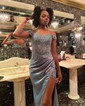 Sheath/Column Off-the-shoulder Satin Prom Dresses With Appliques