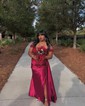 Sheath/Column Off-the-shoulder Satin Prom Dresses With Appliques