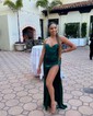 Sheath/Column Sweetheart Satin Corset Prom Dresses With Ruched