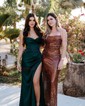 Sheath/Column Sweetheart Satin Corset Prom Dresses With Ruched