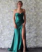 Sheath/Column Sweetheart Satin Corset Prom Dresses With Ruched