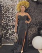 Sheath/Column Sweetheart Satin Corset Prom Dresses With Ruched