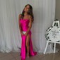 Sheath/Column Sweetheart Satin Corset Prom Dresses With Ruched