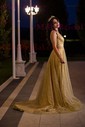 Ball Gown V-neck Sparkly Sequin Prom Dresses With Ruched