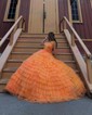 Ball Gown V-neck Tulle Ruffle Tiered Prom Dresses
