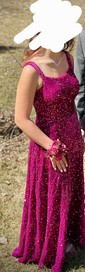 Ball Gown Scoop Neck Sparkly Velvet Sequin Prom Dresses