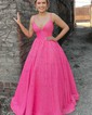 Princess V-neck Sparkly Sequin Prom Dresses With Ruched