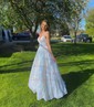 Princess V-neck Sparkly Sequin Prom Dresses With Ruched