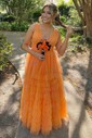 Ball Gown V-neck Tulle Ruffle Tiered Prom Dresses