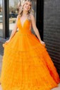 Ball Gown V-neck Tulle Ruffle Tiered Prom Dresses