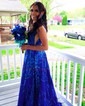 Ball Gown V-neck Lace Sparkly Prom Dresses