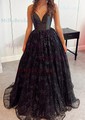 Sky Blue Ball Gown V-neck Tulle Prom Dresses With Ruched
