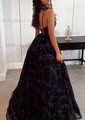 Sky Blue Ball Gown V-neck Tulle Prom Dresses With Ruched