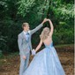 Sky Blue Ball Gown V-neck Tulle Prom Dresses With Ruched