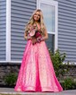 Ball Gown V-neck Sparkly Sequin Cut Out Prom Dresses
