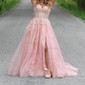 Ball Gown Off-the-shoulder Tulle Prom Dresses With Appliques