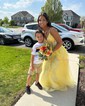 Ball Gown V-neck Tulle Corset Prom Dresses With Appliques