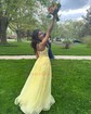 Ball Gown V-neck Tulle Corset Prom Dresses With Appliques