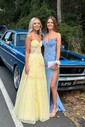 Ball Gown/Princess Sweetheart Tulle Sweep Train Prom Dresses With Appliques Lace