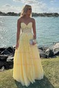 Ball Gown/Princess Sweetheart Tulle Sweep Train Prom Dresses With Appliques Lace