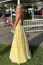 Ball Gown/Princess Sweetheart Tulle Sweep Train Prom Dresses With Appliques Lace