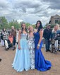 Ball Gown/Princess Sweetheart Tulle Sweep Train Prom Dresses With Appliques Lace
