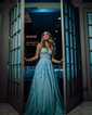 Ball Gown/Princess Sweetheart Tulle Sweep Train Prom Dresses With Appliques Lace