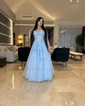Ball Gown/Princess Sweetheart Tulle Sweep Train Prom Dresses With Appliques Lace