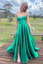 Ball Gown/Princess Sweetheart Satin Sweep Train Prom Dresses With Pockets