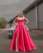 Ball Gown/Princess Sweetheart Satin Sweep Train Prom Dresses With Pockets