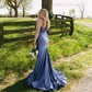 Sheath/Column Strapless Satin Corset Prom Dresses With Appliques