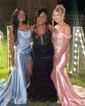 Sheath/Column Strapless Satin Corset Prom Dresses With Appliques
