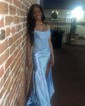 Sheath/Column Strapless Satin Corset Prom Dresses With Appliques