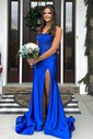 Sheath/Column Strapless Satin Corset Prom Dresses With Appliques