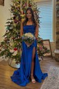 Sheath/Column Strapless Satin Corset Prom Dresses With Appliques