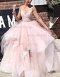 Ball Gown V-neck Tulle Ruffle Tiered Prom Dresses