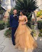 Ball Gown V-neck Tulle Ruffle Tiered Prom Dresses