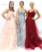 Ball Gown V-neck Tulle Ruffle Tiered Prom Dresses