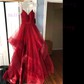 Ball Gown V-neck Tulle Ruffle Tiered Prom Dresses